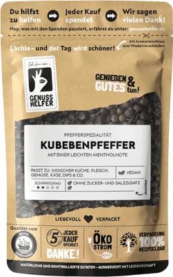 Produktbild von Kubebenpfeffer, ganz, süßer Schwanzpfeffer, intensiver Pfeffergeschmack zum Kochen, 50g