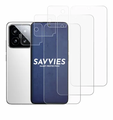 A smartphone with a camera module and several screen protectors are displayed against a white background.