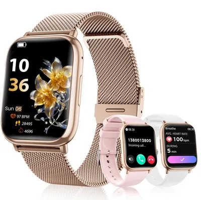 Produktbild von Smartwatch Damen mit Telefonfunktion 3 Armbänder HD mit 24H Pulsmesser SpO2 Schlafmonitor 120+ Sportmodi IP68 Smart Watch für iOS Android Roségold