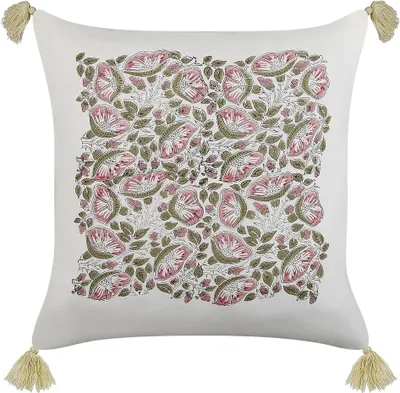 Produktbild von BELIANI Dekokissen Mehrfarbig Baumwolle 45 x 45 cm Bezug mit Füllung Reißverschluss Quasten Blumenmuster Boho Wohnzimmer Schlafzimmer Deko für Bett