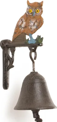 Image de Moritz Cloche de porte Cloche hibou Oiseau sur mur Cloche murale Décoration de jardin Fonte Rustique Style antique Design Rétro Sonnette