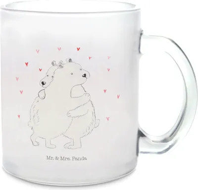Produktbild von Mr. & Mrs. Panda Teeglas Eisbär Umarmen - Transparent - Geschenk, Tee Tasse, Pott, Trinkglas, Teetasse, Glas, Lustige Sprüche, Kakaotasse