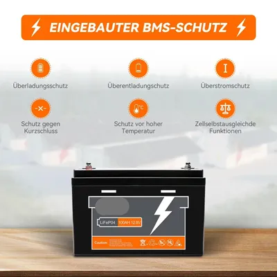 Image de Batterie LiFePO4 - Batterie 12V - Batterie pour énergie solaire - Batterie pour camping-car - Batterie pour bateau - Capacité de 100 Ah