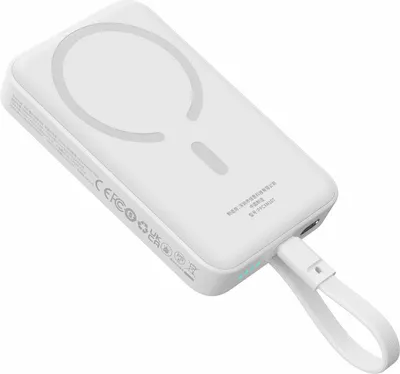 Produktbild von Baseus Magnetische Mini MagSafe Powerbank 10000mAh 30W mit integriertem USB-C Kabel - Weiß + Baseus Simple Series USB-C auf USB-C Kabel 60W 0.3m