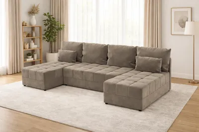 Zdjęcie produktu dla Duży narożnik DOMINO U FIT z funkcją spania i pojemnikiem na pościel sofa do salonu