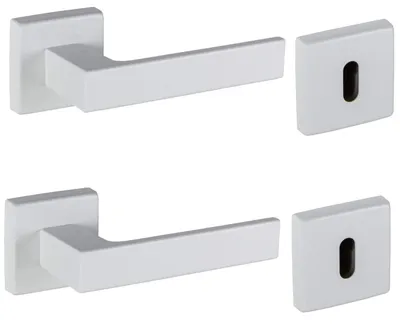Image de Poignées de porte - Forme carrée - Blanc - Lot de 2