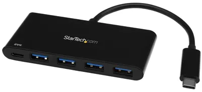 Produktbild von StarTech.com 4 Port USB C-Hub mit 4 USB Typ-A Anschlüssen (USB 3.0 SuperSpeed 5 Gbit/s) - Passthrough-Aufladung mit 60 W Stromversorgung - USB 3.2 Gen 1 Laptop Hub-Adapter - MacBook, Dell, USB 3.2 Gen 1 (3.1 Gen 1) Type-C, USB 3.2 Gen 1 (3.1 Gen 1) Type-A, USB 3.2 Gen 1 (3.1 Gen 1) Type-C, 5000 Mbit/s, Schwarz, Kunststoff, 0,15 m