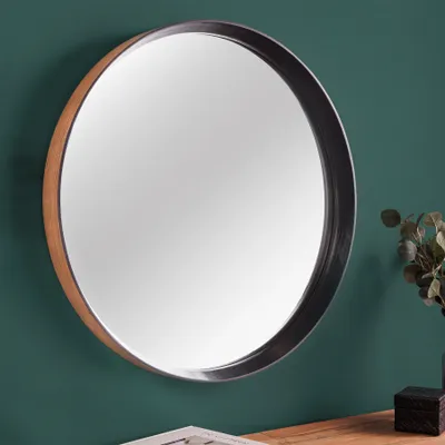 Produktbild von riess-ambiente Runder Wandspiegel AMSTERDAM 70cm natur schwarz Eiche Massivholz Hängespiegel Spiegel Dekospiegel