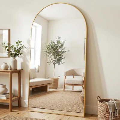 Immagine prodotto di Specchio a figura intera, 205x104 cm, curvo, infrangibile, dorato, da appoggio, inclinabile, da fissare a parete