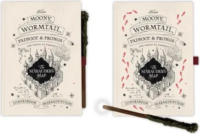 Obrázok produktu pre Zápisník Marauders Map A5 s prútikovým perom pre fanúšikov Harryho Pottera