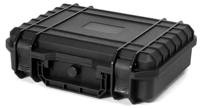 Zdjęcie produktu dla Wodoodporna walizka na narzędzia do przenoszenia – twarda obudowa ochronna o wymiarach 25×20×7,4 cm – wykonana z ABS – z wkładką z pianki – pojemnik do przechowywania aparatu i narzędzi – kolor czarny