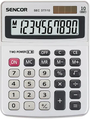 Obrázek produktu pro SENCOR SEC 377/ 10 Stolní kalkulačka, velký 10-ti místný LCD displej, výpočet odmocniny, procent, čtyřtlačítková nezávislá paměť, duální napájení