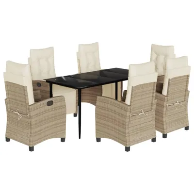 Produktbild von vidaXL 7-tlg. Garten-Essgruppe mit Kissen Beige Poly Rattan