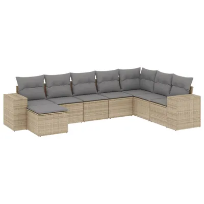 Produktbild von 8-tlg. Garten-Sofagarnitur mit Kissen Beige Poly Rattan