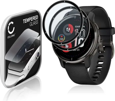Produktbild von 2x CELLONIC 9H Display Schutzglas für Garmin Venu 2 Plus Smartwatch, 3D Full Cover Full Glue Screen Protector Glass, Fitness Tracker Displayschutz Glas schwarz Schutzfolie