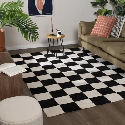 Produktbild von Volero - Teppich Kariert - Blox Schwarz Weiß - 80x150 cm - Wohnzimmer, Schlafzimmer, Büro - Modern, Retro