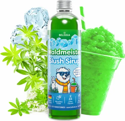 Produktbild von Belissia Slush Eis Sirup 250ml Konzentrat - Waldmeister - sehr ergiebig in knalligen Farben (1:5) für bis zu 1,5 Liter - Glycerin frei – für Slush-Eis