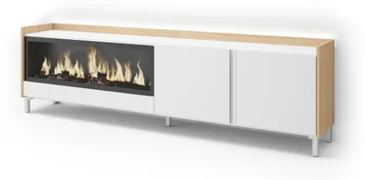 Immagine prodotto di Mobili TV effetto legno Bianco Rovere 212x35x61cm camino effetto fuoco