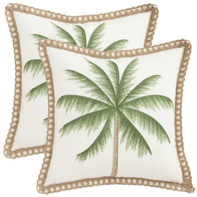 2er-Set Kissenbezüge 45x45 cm, grüne Palme, Baumwoll-Polyester