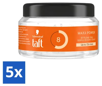 Imagen del producto de 5 unidades de gel para el cabello Taft Men Power Gel Maxx Power 8, envase de 250 ml cada uno, pack ahorro