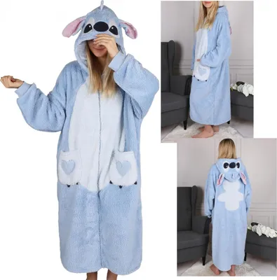 Produktbild von DISNEY Stitch Modrá, dámská mikina, župan, deka s kapucí, huňatá, dlouhá, na zip M-L