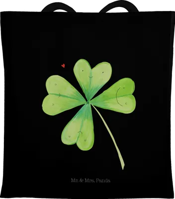 Produktbild von Mr. & Mrs. Panda Tote Bag Blume Kleeblatt - Schwarz - Geschenk, Jobwechsel, Tasche, Garten, Umzug, Glücksbringer, Einkaufstasche, Laptoptasche, Glück, Shopping
