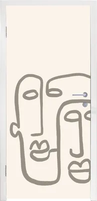 Produktbild von MuchoWow® Türtapete Selbstklebende Türfolie Gesicht - Abstrakt - Strichzeichnung 85x205 cm Türposter Türaufkleber Klebefolie Türklebefolie - Türverzierung - Türen Dekoration - Plakaten