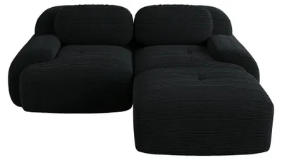 Immagine prodotto di Divano angolare modulare - Divano a forma di L con due posti - Rivestimento in tessuto corda - Braccioli curvi - Imbottitura in schiuma ad alta elasticità - Assemblaggio richiesto - Colore: nero