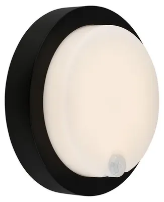 Image de Applique murale LED avec capteur 170x55mm ronde 4W 700lm 3000K lumière blanche chaude détecteur mouvement IP44 noire lampe extérieure façade entrée