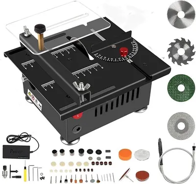 Image de Scie circulaire de table multifonctionnelle et de précision pour travaux de bricolage | 100W avec 4 lames, 7 vitesses réglables, lame de 0,1 à 16 mm, idéale pour l'artisanat et le travail du bois