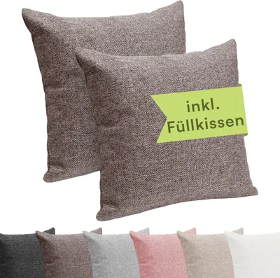 Produktbild von Selfitex 2er Set 40x40 cm, Sofakissen mit Füllung und Bezug, Dekokissen mit weicher Kissenfüllung, robuster Polsterstoff, Farbe: Braun