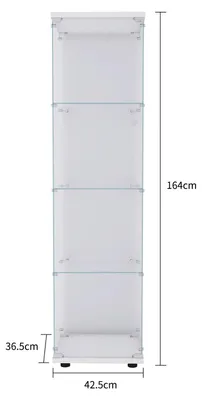 Zdjęcie produktu dla Szklana witryna – wysoka szafka ekspozycyjna do salonu – szklane drzwi – minimalistyczny design – bez oświetlenia LED – biała