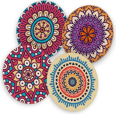 Produktbild von itenga 40x Bierdeckel Mandala I Bunt I 4 Motive I Untersetzer I 10,7cm