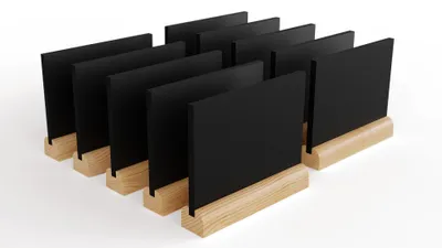Immagine prodotto di Lavagnetta per gesso bifacciale da tavolo per Menu, MINI, stilizzata base legno, set 10 pezzi