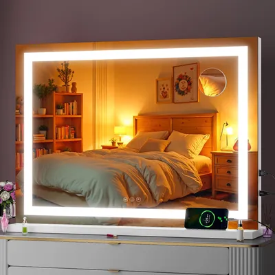 LED-Make-up-Spiegel 81,3x54,9 cm, 10-fach, dimmbar, 3 Modi, Smart Touch, weiß
