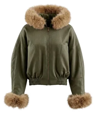 Produktbild von Damen Jacke grün Größe L mit Kapuze, Reißverschluss, langen Ärmeln und praktischen Taschen