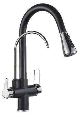 Produktbild von Wasserhahn, Ausziehbare Sprühdüse, Doppelgriff, Schwarz mit Chrom