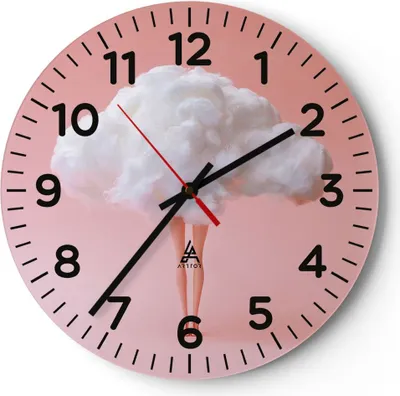 Produktbild von Wanduhr - Rund - Glasuhr - Wolke Beine Surrealismus - 30x30cm - Schleichendes Uhrwerk - Lautlos - zum Aufhängen bereit - Dekoration Modern - Wanddekoration aus Glas - C4AR30x30-4491