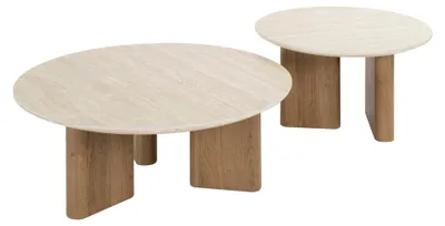 Productafbeelding van FURNLUX salontafel Romano, beige en eikenhout, 76 cm (2 stuks) / Hoofdkleur: Beige / Afmetingen: 76 x 30 x 76 cm