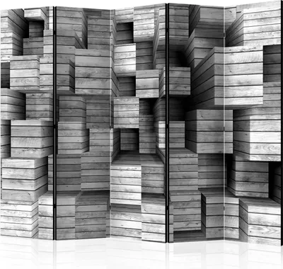 Produktbild von Akusticher Raumteiler 3D Effekt Foto Paravent 225x172 cm beidseitig auf Vlies-Leinwand bedruckt Akustikschaum Trennwand Spanische Wand Sichtschutz Home Office geometrisch Holz f-A-0456-z-c