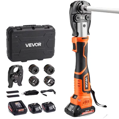 Produktbild von VEVOR Akku-Rohrpresswerkzeug-Set, 18V Elektrisches Rohrverpresswerkzeug für PEX- und Aluminium-Kunststoffrohre - mit U16, U20, U25, U32 Pressbacken, 2 Stück 2AH Batterien, Schnellladegerät und Tragetasche, TH-Stil