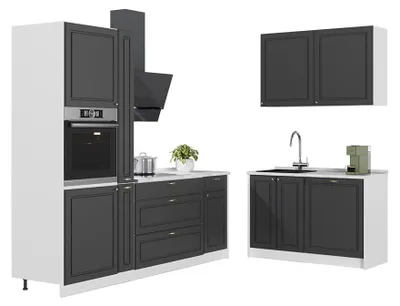 Produktbild von Küchenzeile Vicco Fame-Line Anthrazit-Gold Landhaus/Weiß 220 x 120 cm, AP Marmor, Model 65005