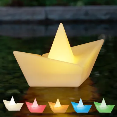 Produktbild von LED Solar Schiffchen im Origami-Stil mit RGBW Licht, wasserdicht, stylische Solarlampe für außen, für Garten, Beet, Teich, Pool, ca. 27 x 14 cm