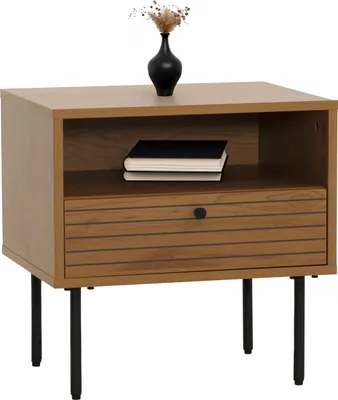 Produktbild von Nachttisch MCW-N78, Nachtschrank, Schublade, skandinavischer Stil Metall Holz Melamin MVG 50x40x50cm  natur