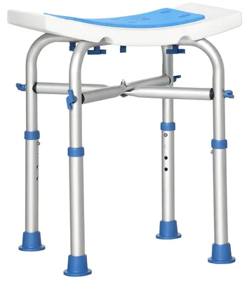 Image de Siège de douche - Tabouret de douche - Pour personnes âgées et personnes à mobilité réduite - Assise rembourrée - Réglable - Antidérapant - Aluminium - Bleu
