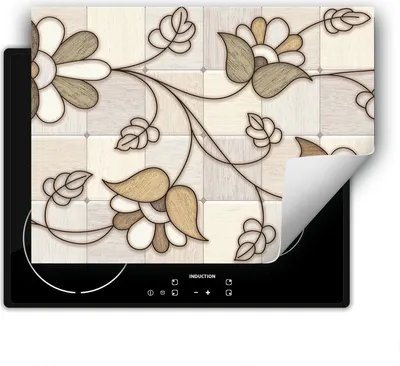 Produktbild von DarHaus Herdabdeckplatte 80x52 cm Anti Rutsch Matte Aufrollbar, blume - Mosaik