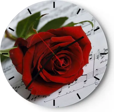 Produktbild von Wanduhr - Rund - Glasuhr - Musik Rose Dekoration romantisch - 40x40cm - Schleichendes Uhrwerk - Lautlos - zum Aufhängen bereit - Dekoration Modern - Wanddekoration aus Glas - C3AR40x40-1312