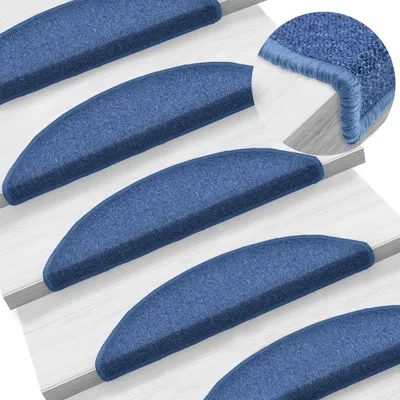 Image de The Living Store 15 pcs. tapis d'escalier Bleu 56 x 17 x 3 cm