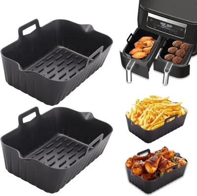 Produktbild von Silikon Heißluftfritteuse Form 17,5 x 12 x 6 cm, 2 Stück, schwarz, für Heißluftfritteuse