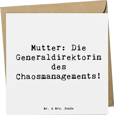 Produktbild von Mr. & Mrs. Panda Klappkarte Spruch Mutter Chaosmanagerin - Weiß - Geschenk, doppelkarte, Herz der Familie, Glückwunschkarte, Chaos, Alltag, Grußkarte, anlasskarte, Humor